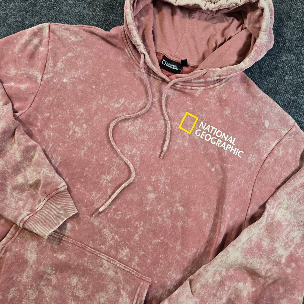 National Geographic Yellowstone River Acid Wash Hoodie Pink Mens Med CampCore
